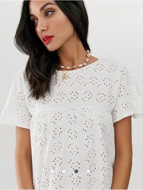 ASOS White Eyelet Short Sleeve Tunic Top